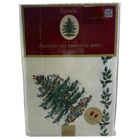 Spode Christmas Tree Tablecloth "Ribbons and Bows" 60x84 NWT - Picture 1 of 8